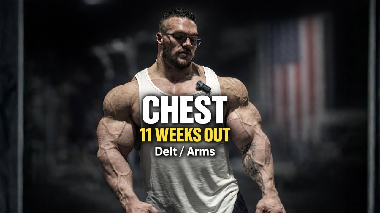 YouTube post by @NickWalker39 for WOLFpak. Caption reads: Push Day 11 Weeks Out from the Arnold Classic |....
