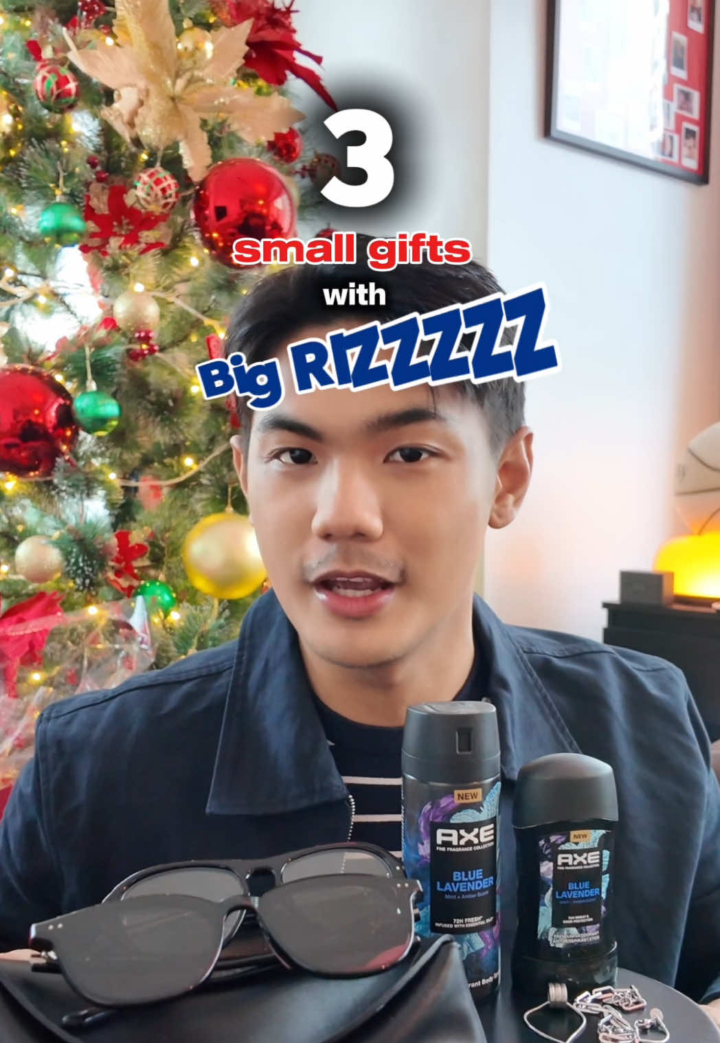 TikTok post by @justinbangsil0 for AXE. Caption reads: [...] small gifts can’t pack major rizz?  This AXE....