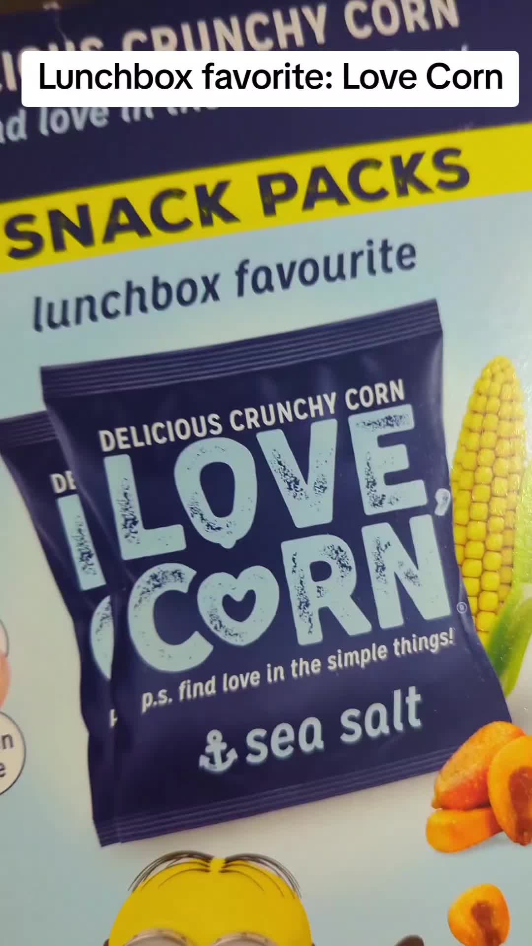 TikTok post by @sz_journal for LOVE CORN. Caption reads: Do you know love corn comes in snack packs that....