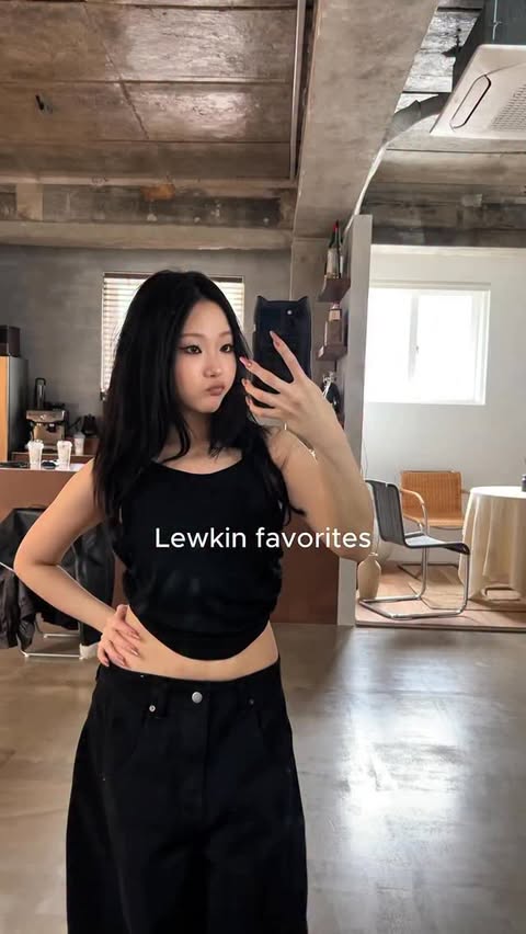 Instagram post by @lanaibnida for LEWKIN. Caption reads: fit check with Lana x Lewkin! Which top is your....