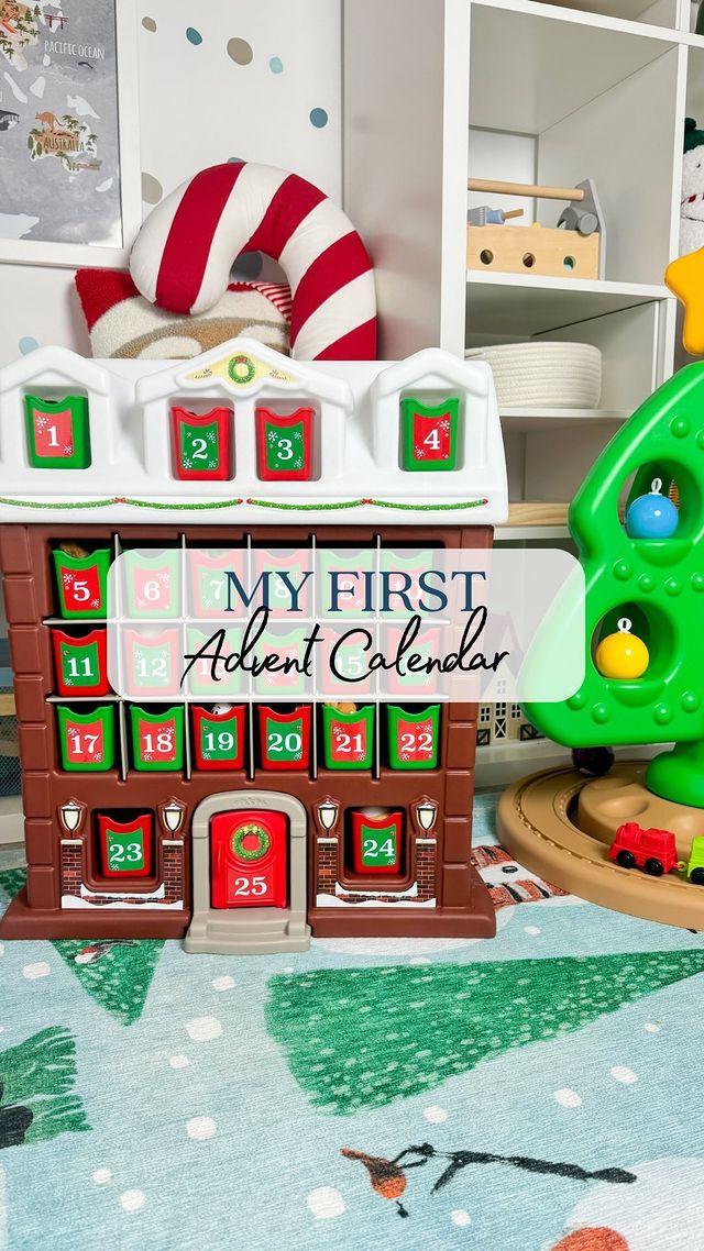 Instagram post by @playroominspo for Step2. Caption reads: This reusable advent calendar is perfect for....