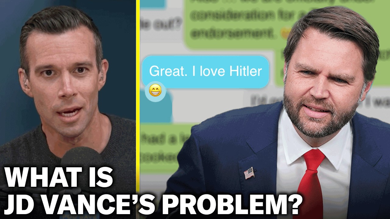 YouTube post by @podsaveamerica for CookUnity. Caption reads: What Is JD Vance's Problem?.