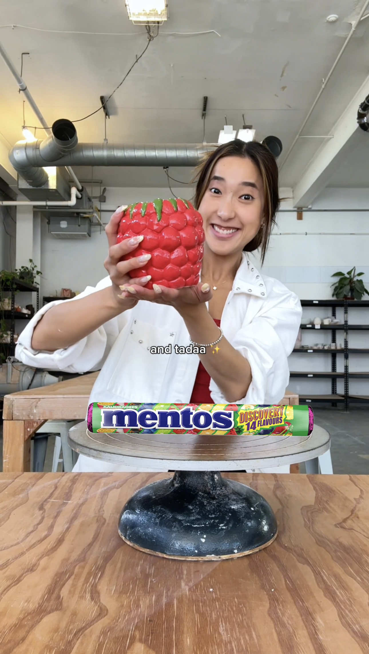 TikTok post by @emmezhou for Mentos. Caption reads: Come make pottery with me inspired by the new....