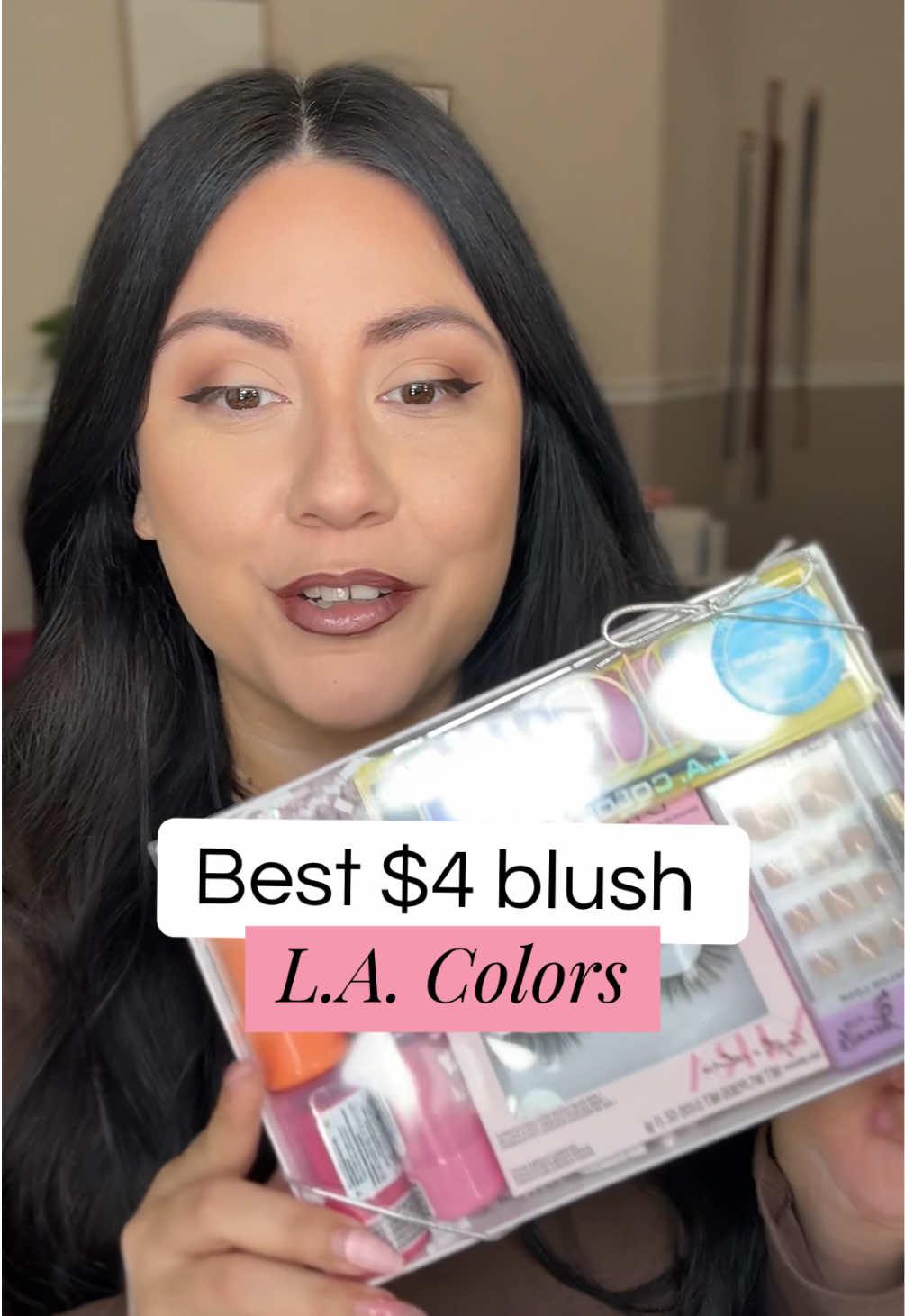 TikTok post by @timeformakeup_ for L.A. COLORS. Caption reads: Have you tried these blushes are lashes?? So good!....