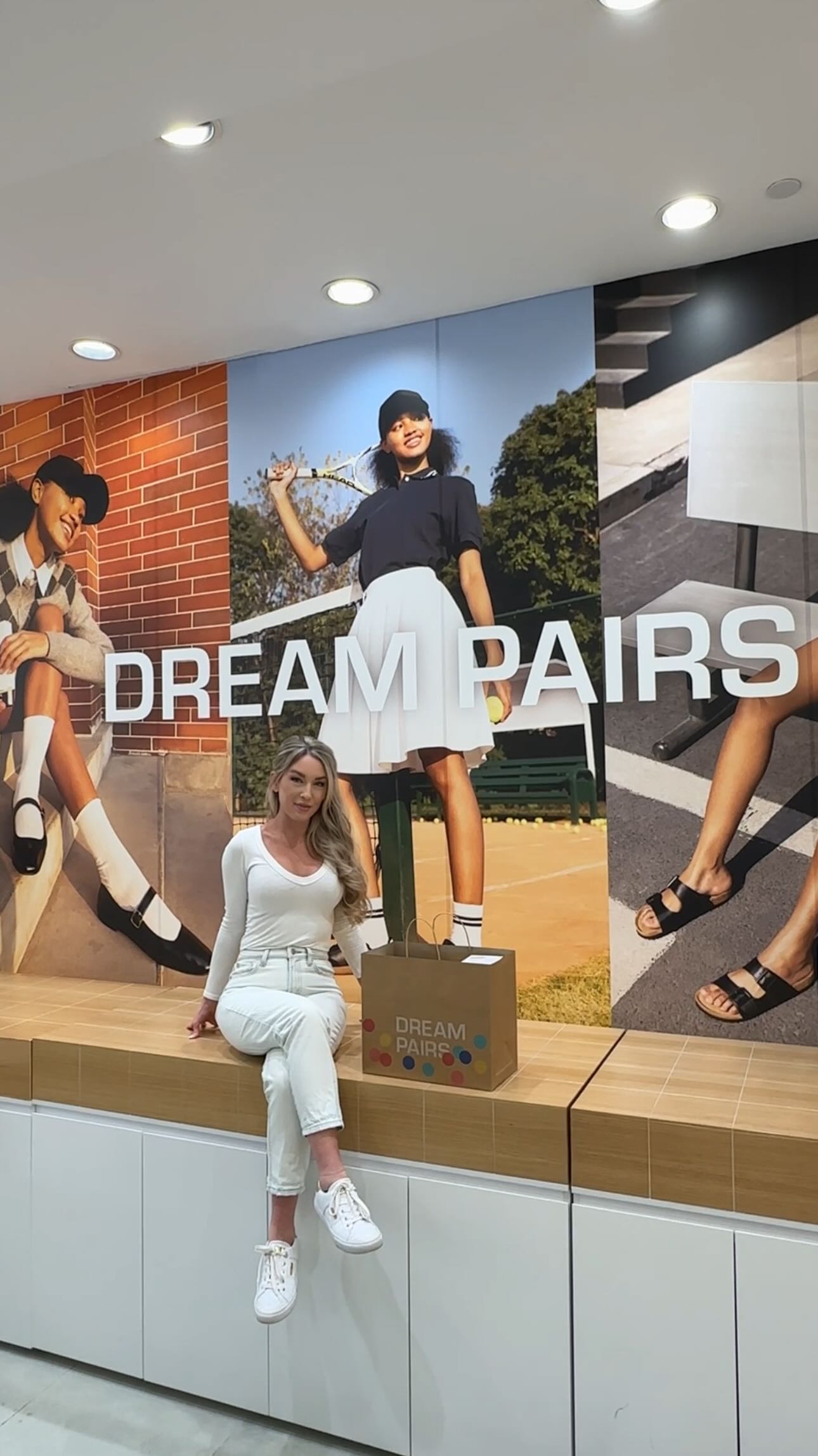 Instagram post by @kate.medical.aesthetician for Dream Pairs Shoes. Caption reads: Come with me to the grand opening of Dream Pairs....