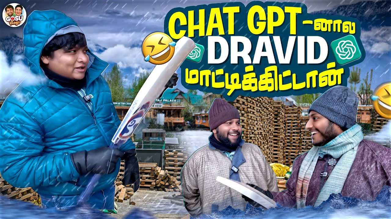 YouTube post by @GOSUVlogs for GT Holidays. Caption reads: Kashmir இவ்ளோ குளிரா இருக்கும்னு நினைக்கல🥶☃️ |....