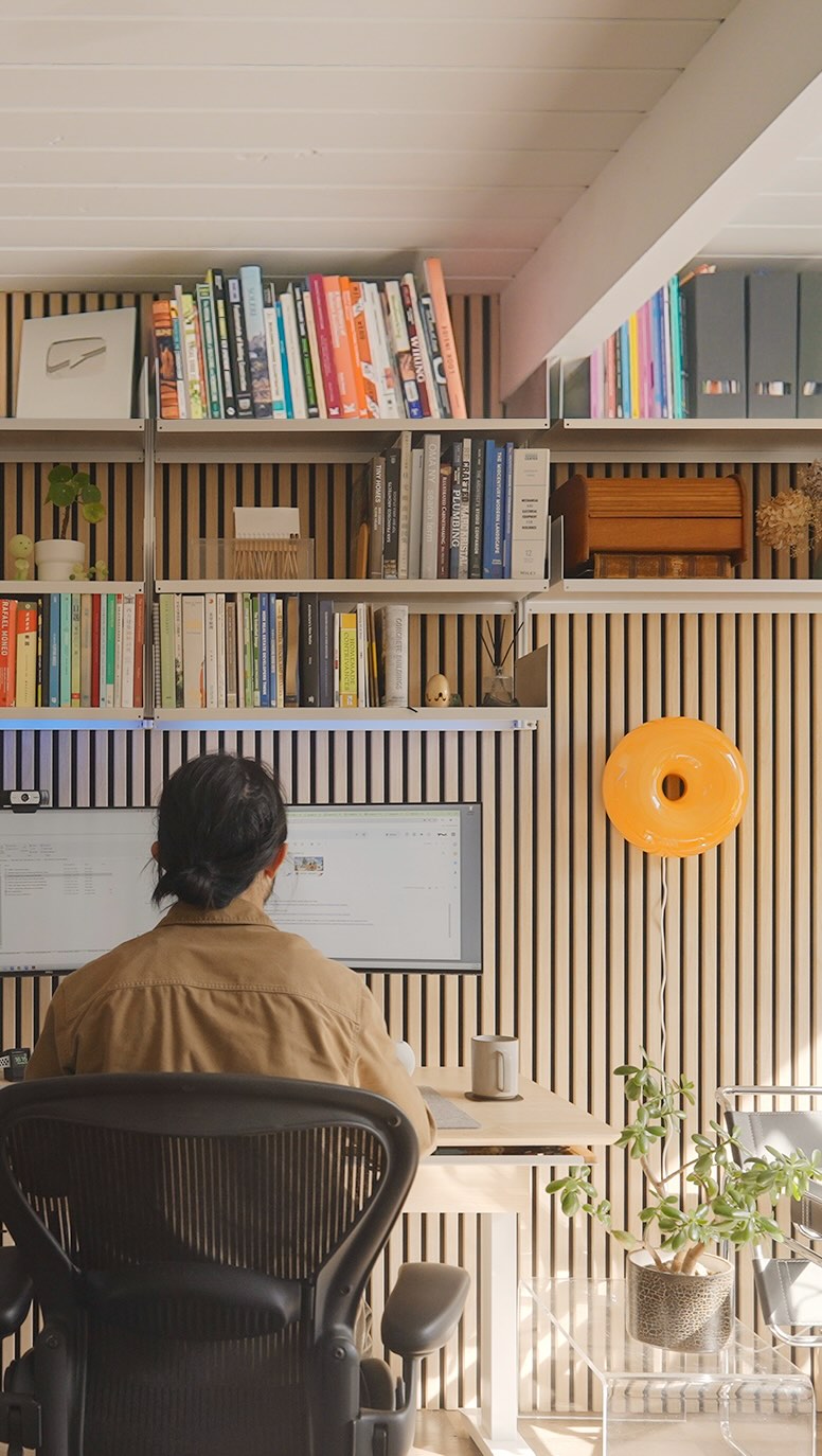 Instagram post by @gala_studio__ for Grovemade. Caption reads: This Grovemade desk is the centerpiece of our new....