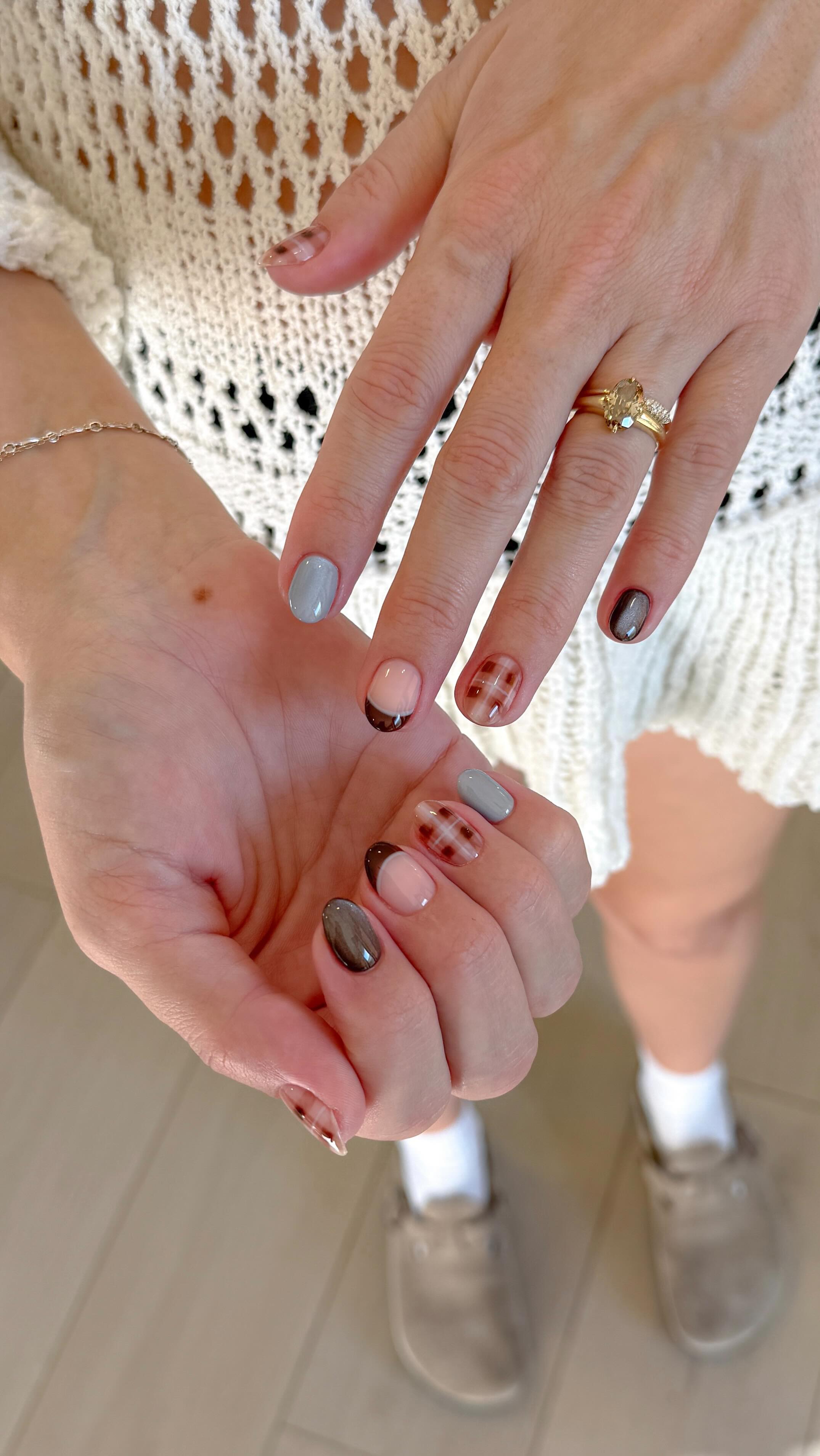 Instagram post by @glossy.studios for SalonCentric. Caption reads: Your fall plaid nails are loading 🍂🐻

Using....