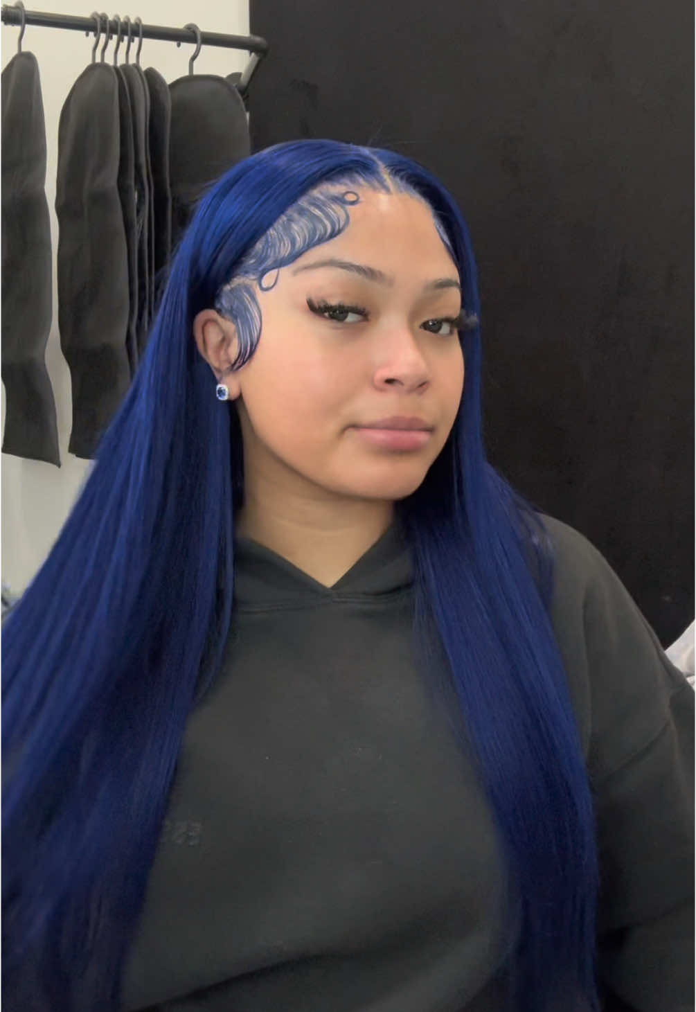 TikTok post by @blasiamarieee for Eullair. Caption reads: @eullair hair shop 💙 $140 get this 26inch dark....