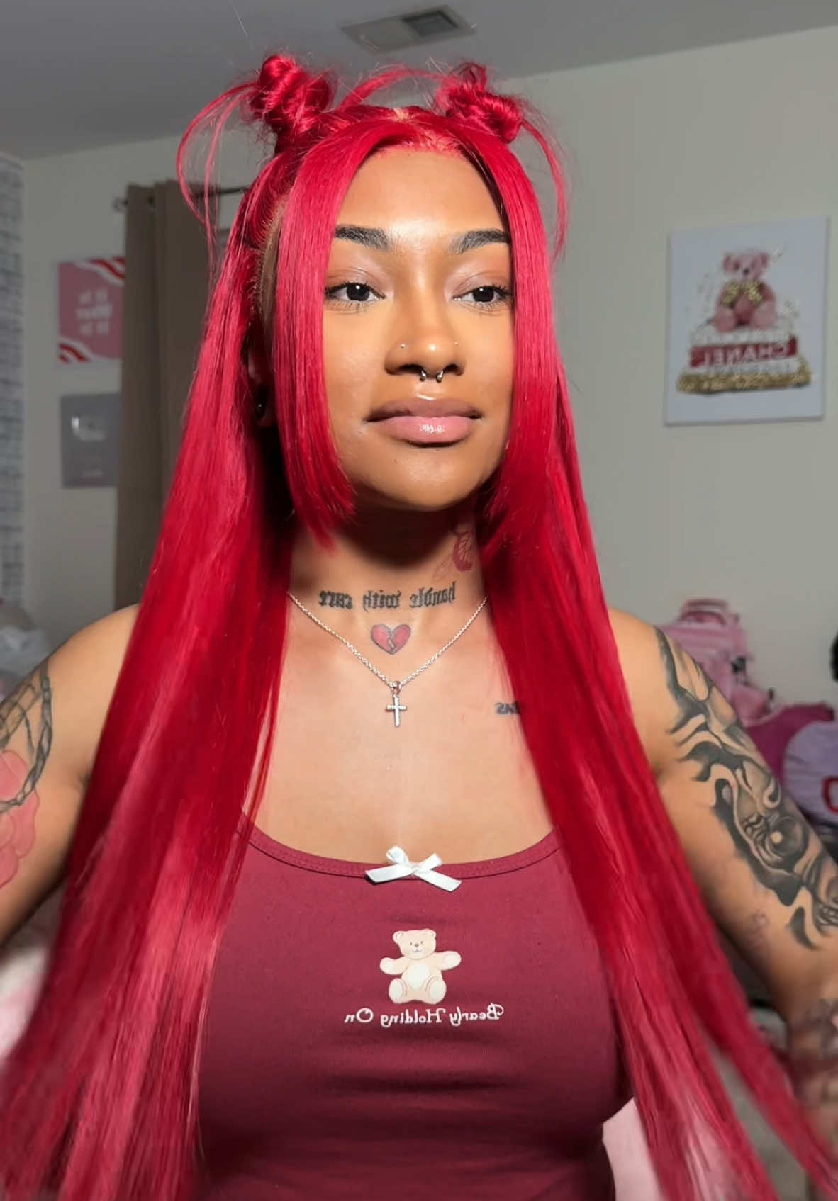 TikTok post by @brittanykianaofficial for Eullair. Caption reads: [...] this 26inch cherry red 13x4 wig from....