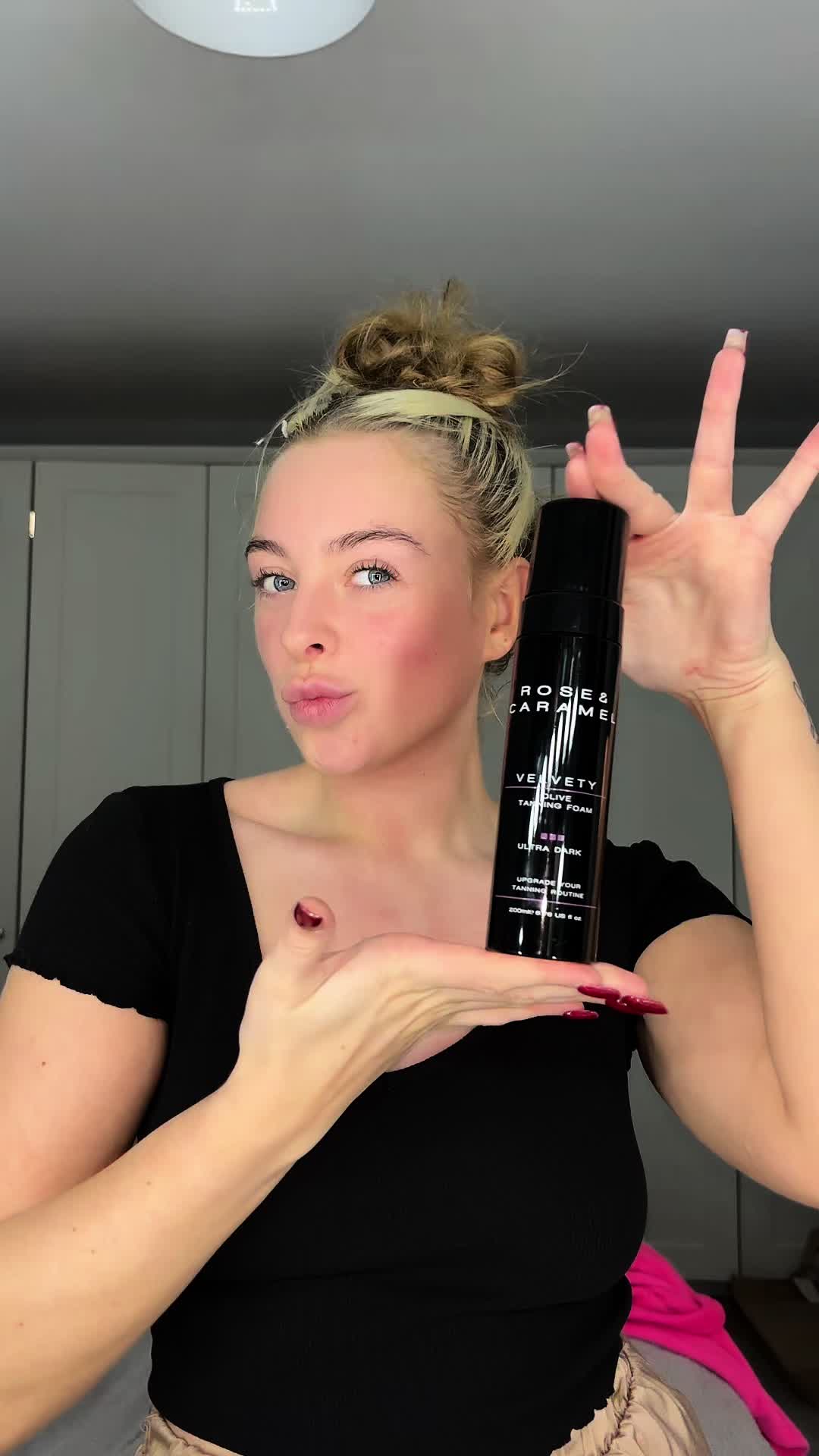 TikTok post by @racheltfoley for Rose & Caramel. Caption reads: @Rose and Caramel the first fan I’ve ever tried....