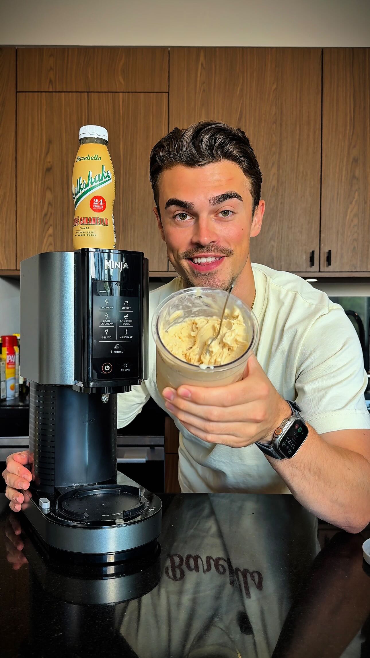 Instagram post by @ifilip24 for Barebells. Caption reads: Caffé Caramello Protein Ice Cream i Ninja Creami i....