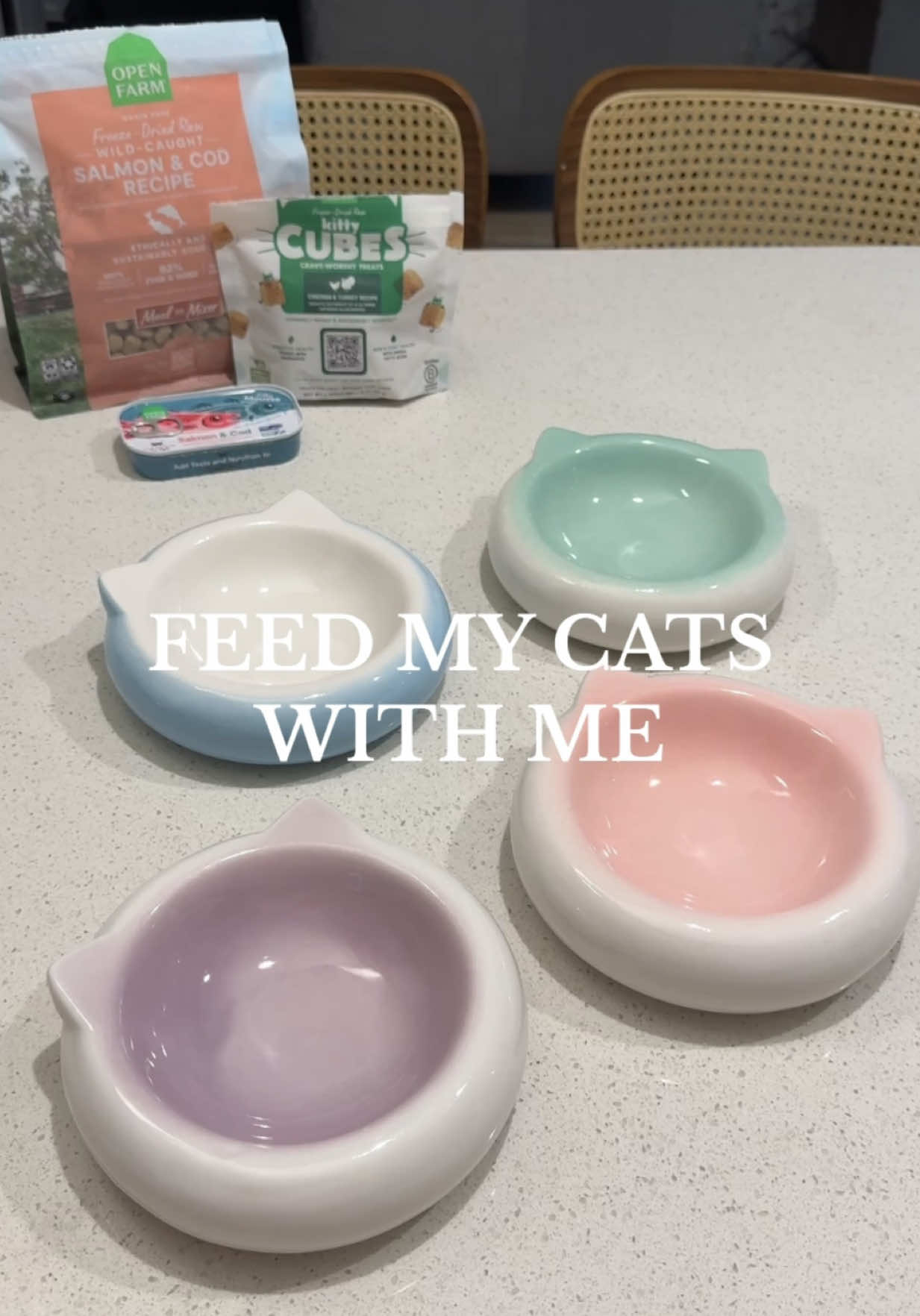 TikTok post by @simplekitties for Open Farm Pet. Caption reads: Let’s make an @Open Farm Pet meal for the kitties....