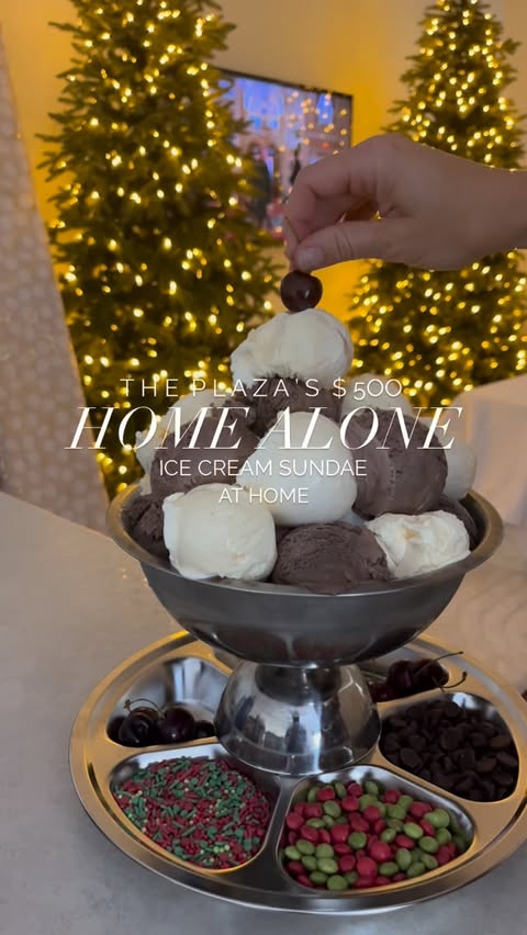 Instagram post by @kaylabombardier for Balsam Hill. Caption reads: Recreate the Plaza Hotels $500 Ice cream Sundae at....