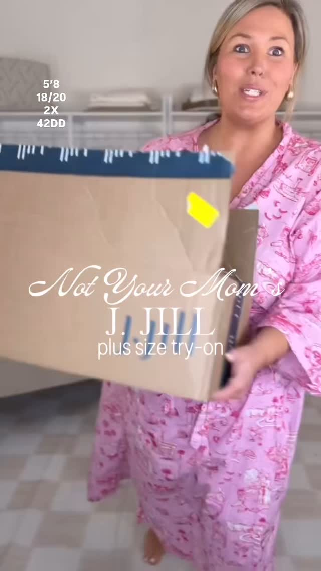 Instagram post by @ashley_dorough for J.Jill. Caption reads: 4X-XS 👉 NOT YOUR MOM’S J. JILL HAUL! We had to do....