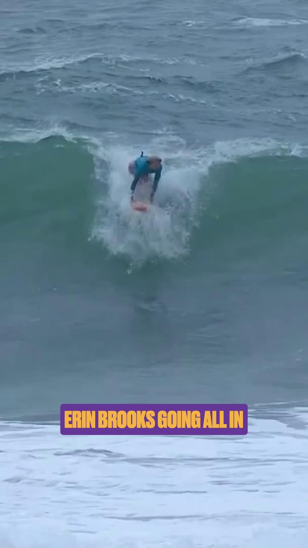 Instagram post by @erinbrookssurf for Corona. Caption reads: Not hesitating to hit a heavy section 🔨

The 2024....