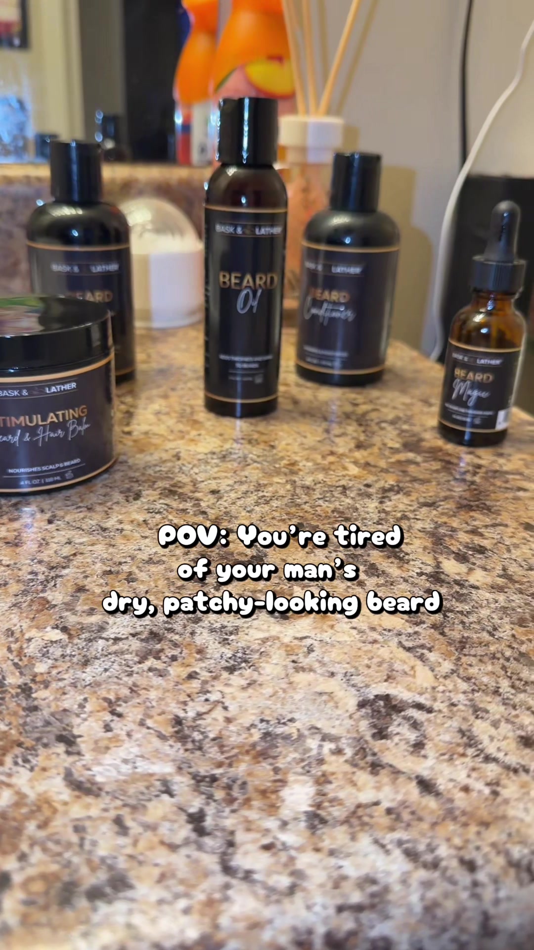 TikTok post by @glambeatzbyzee for Bask & Lather Co. Caption reads: Your beard deserves more than just water. 🧔🏾✨....