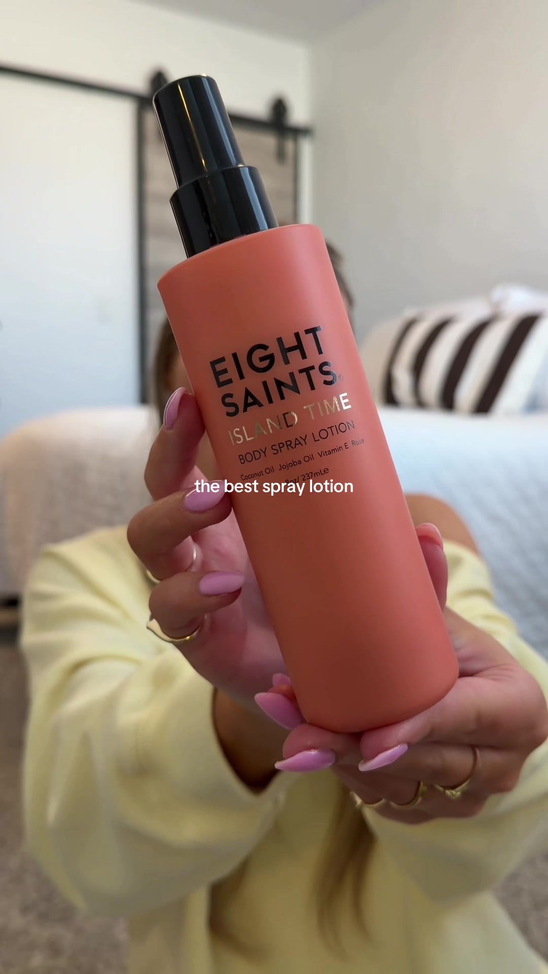 TikTok post by @emilyirlbeck for Eight Saints Skincare. Caption reads: [...] staple in my body care routine @Eight Saints....