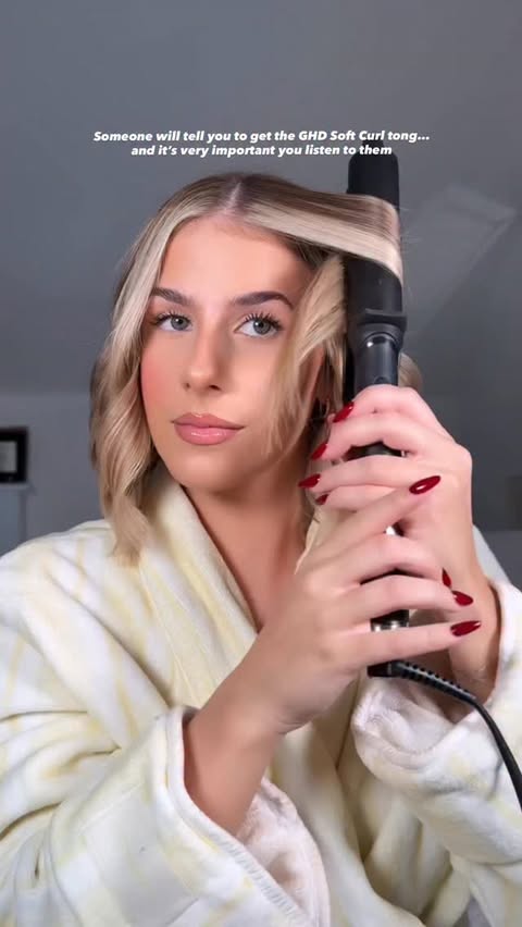 Instagram post by @romymorris.x for ghd hair. Caption reads: That someone is me🤭 the @ghdhair soft curl tong....