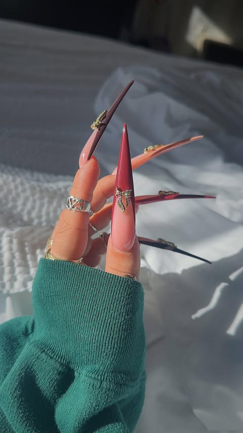 Instagram post by @nails_by_lindsay_ for Madam Glam. Caption reads: 🤭💝🎀
✦
@madam_glam LINDSAY40
• Chai Latte
•....