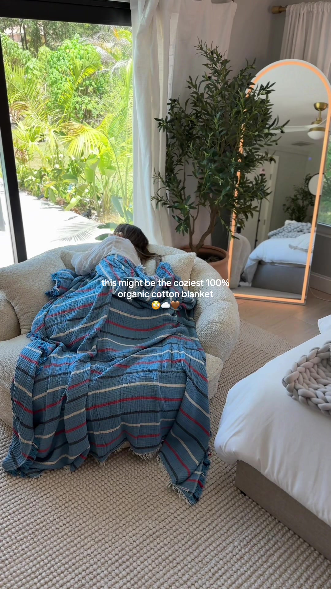 TikTok post by @ashleyorganic for Sand Cloud. Caption reads: [...] for your bed or the beach!! ☁️🌊✨🐚 @Sand....