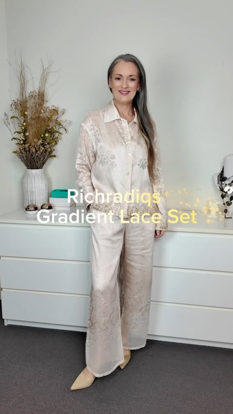Instagram post by @silverstylewithdawn for Rich Radiqs. Caption reads: [...] Lace Shirt & Trouser Set from @richradiqs....