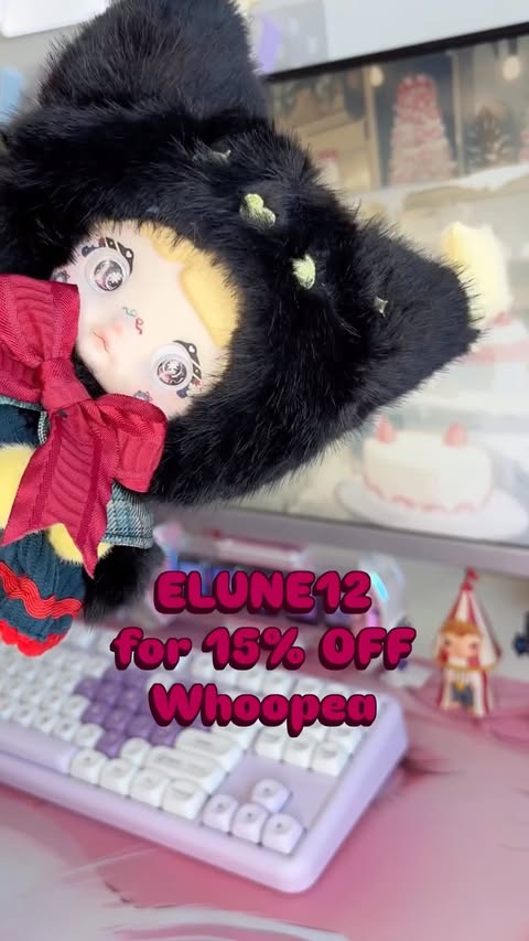 Instagram post by @elune.collects for Whoopea. Caption reads: [...] ELUNE12 to get 15% OFF your order on....