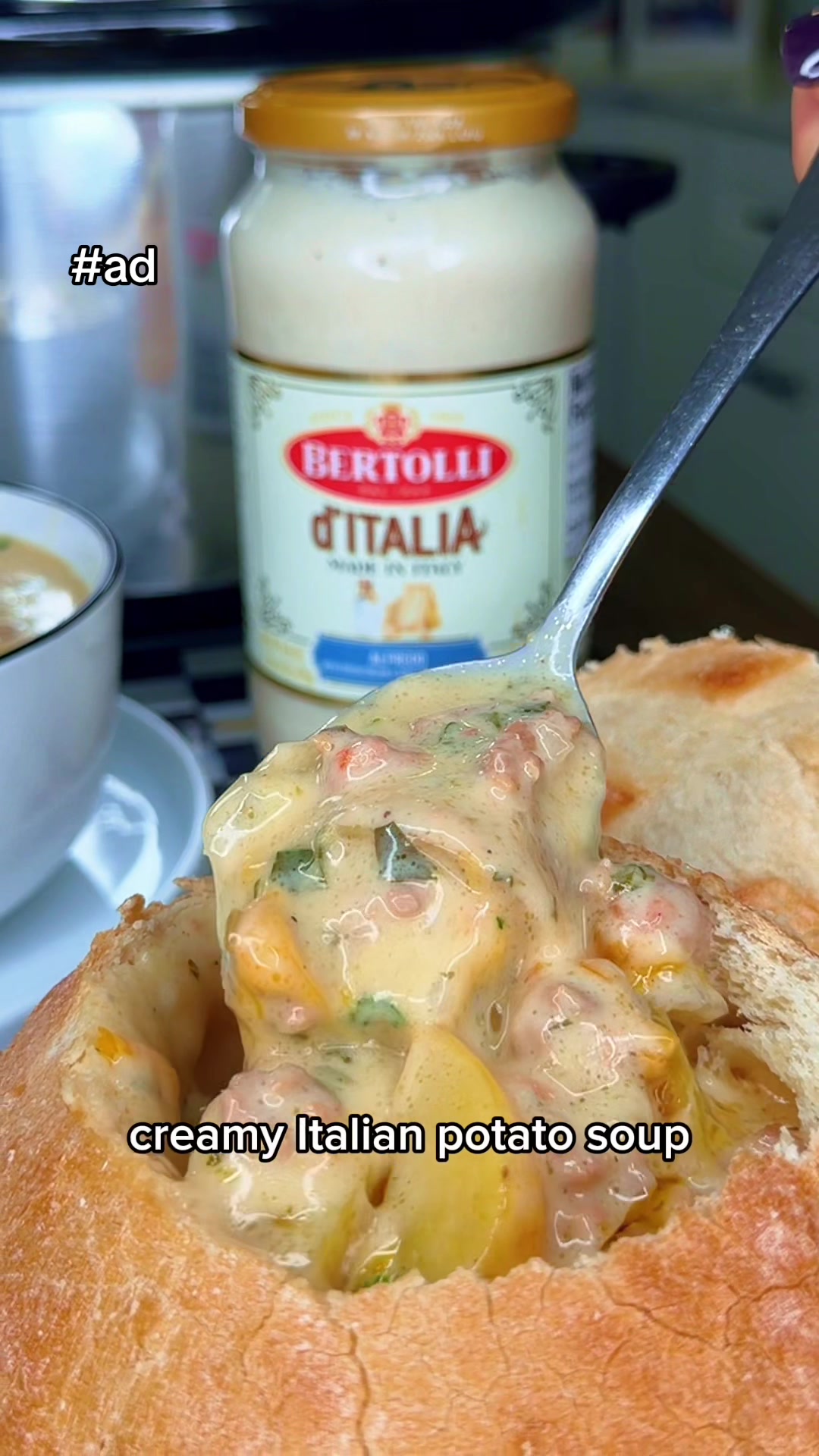 TikTok post by @melissajorealrecipes for Bertolli. Caption reads: [...] gets all its rich, velvety flavor from....