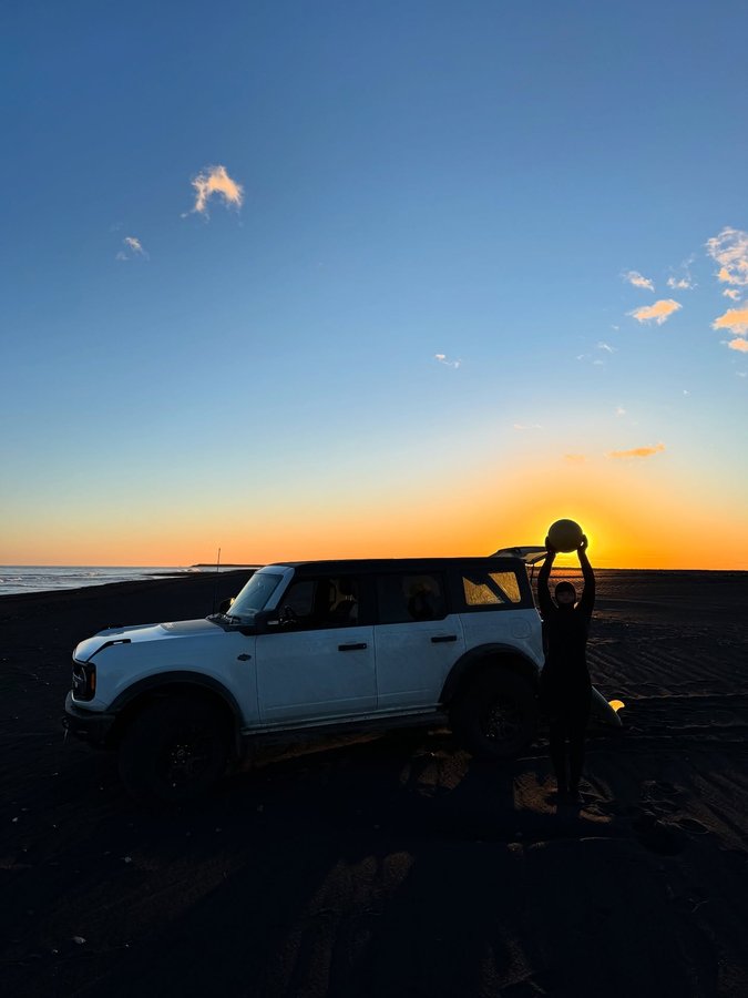 Instagram post by @maloupeterson for Ford Bronco. Caption reads: #teambronco_ambassador x amateur surf club goes to....