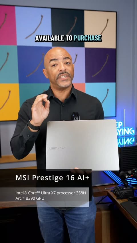 Instagram post by @dapoets42 for MSI Gaming. Caption reads: The MSI Prestige 16 AI+ is a beautiful, slim,....