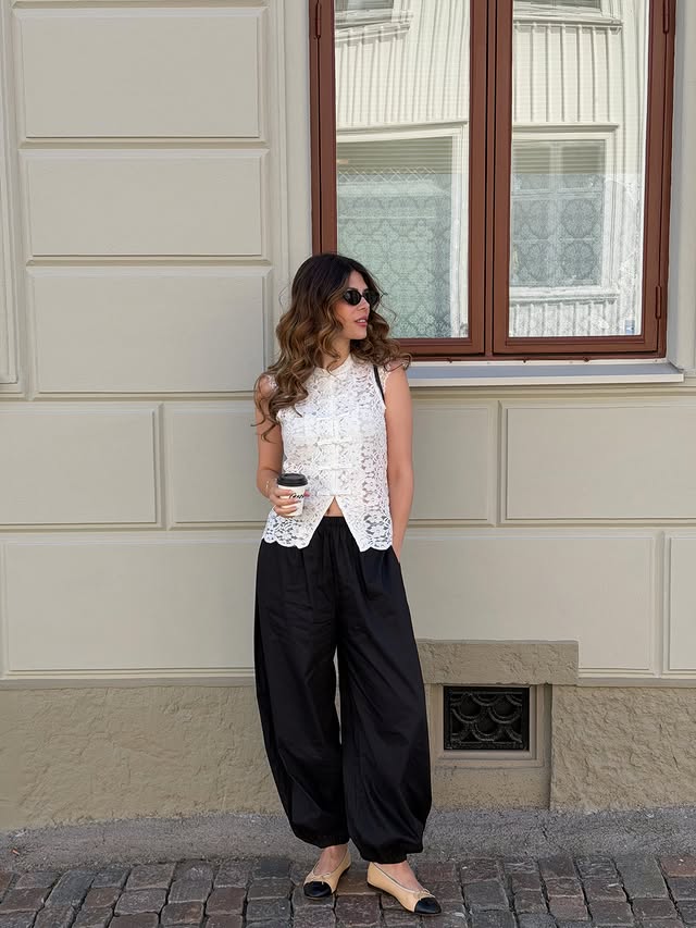 Instagram post by @mila.amby for VERO MODA. Caption reads: [...] pant trend 🤍 Advertisement with @veromoda....