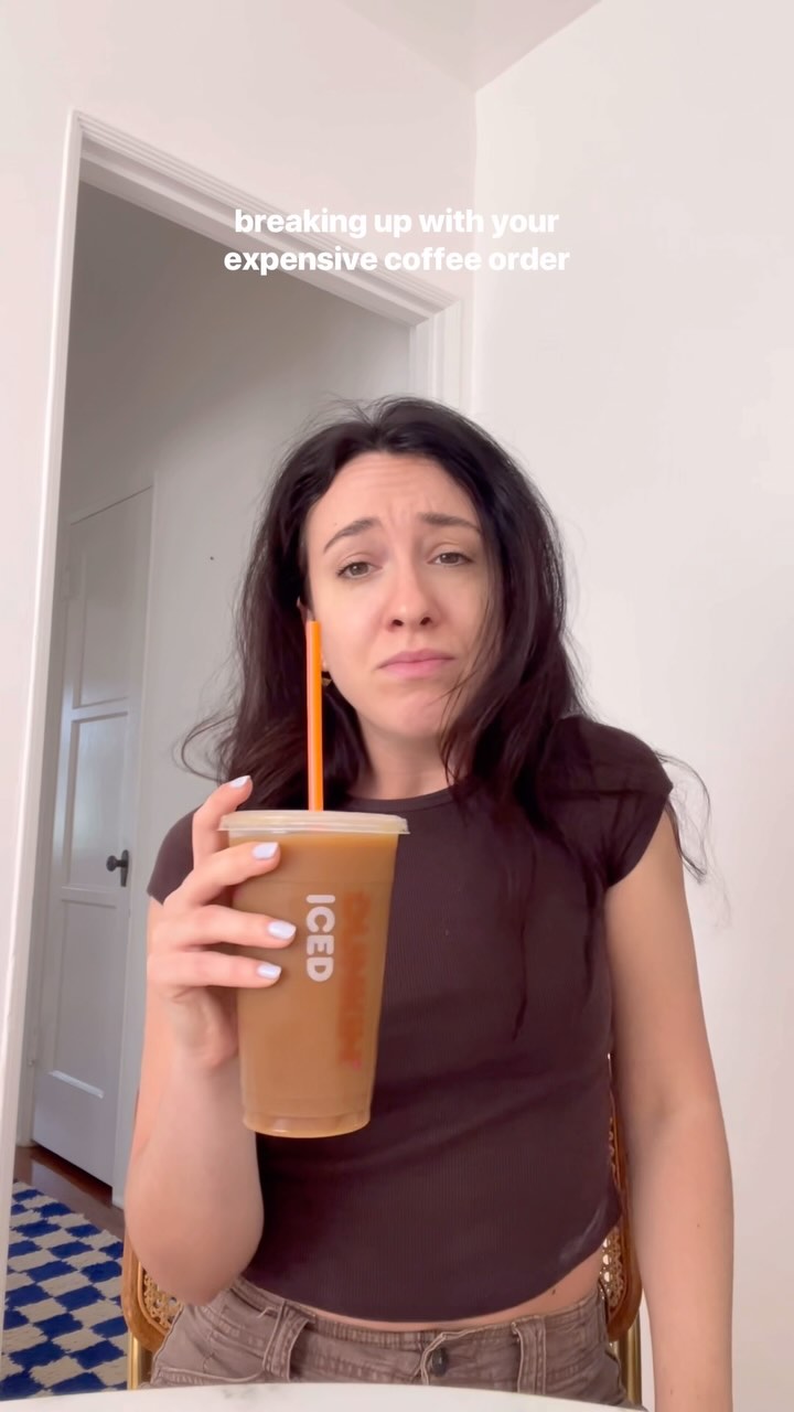 Instagram post by @beccabastos for Dunkin’. Caption reads: Breaking up is hard to brew… (sorry) @dunkin #ad.