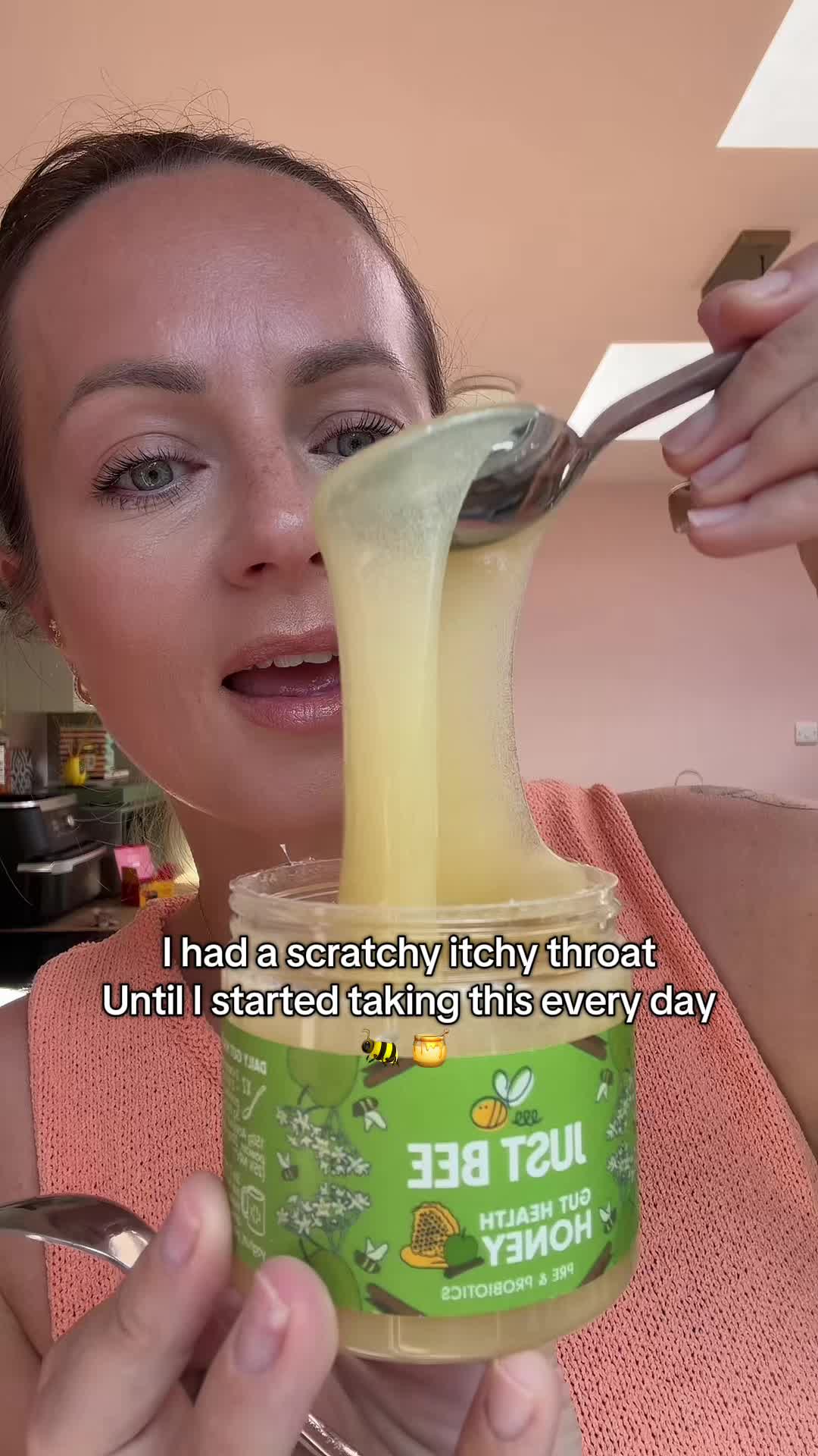 TikTok post by @the_freckle_fam for Just Bee Honey. Caption reads: @Just Bee Honey #coldremedy #hayfeverhack.