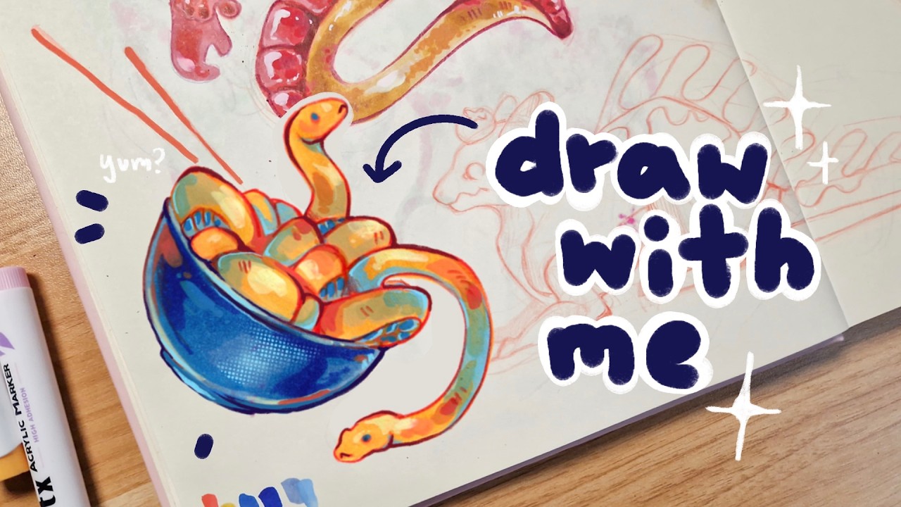 YouTube post by @karo.lineart for MEEDEN ART. Caption reads: draw with me || painting dragons, studio update....
