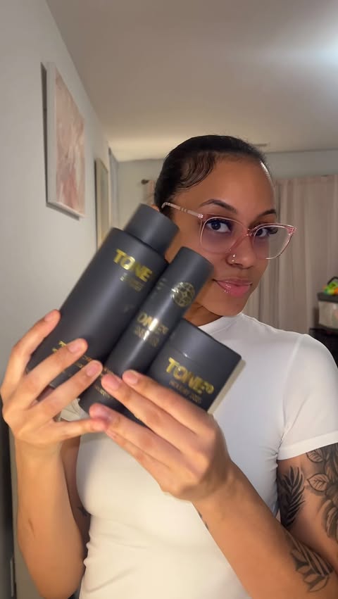 Instagram post by @omgjackiee for TONE by AMP. Caption reads: @toneexclusive available at Target 🌐 #tonepartner.