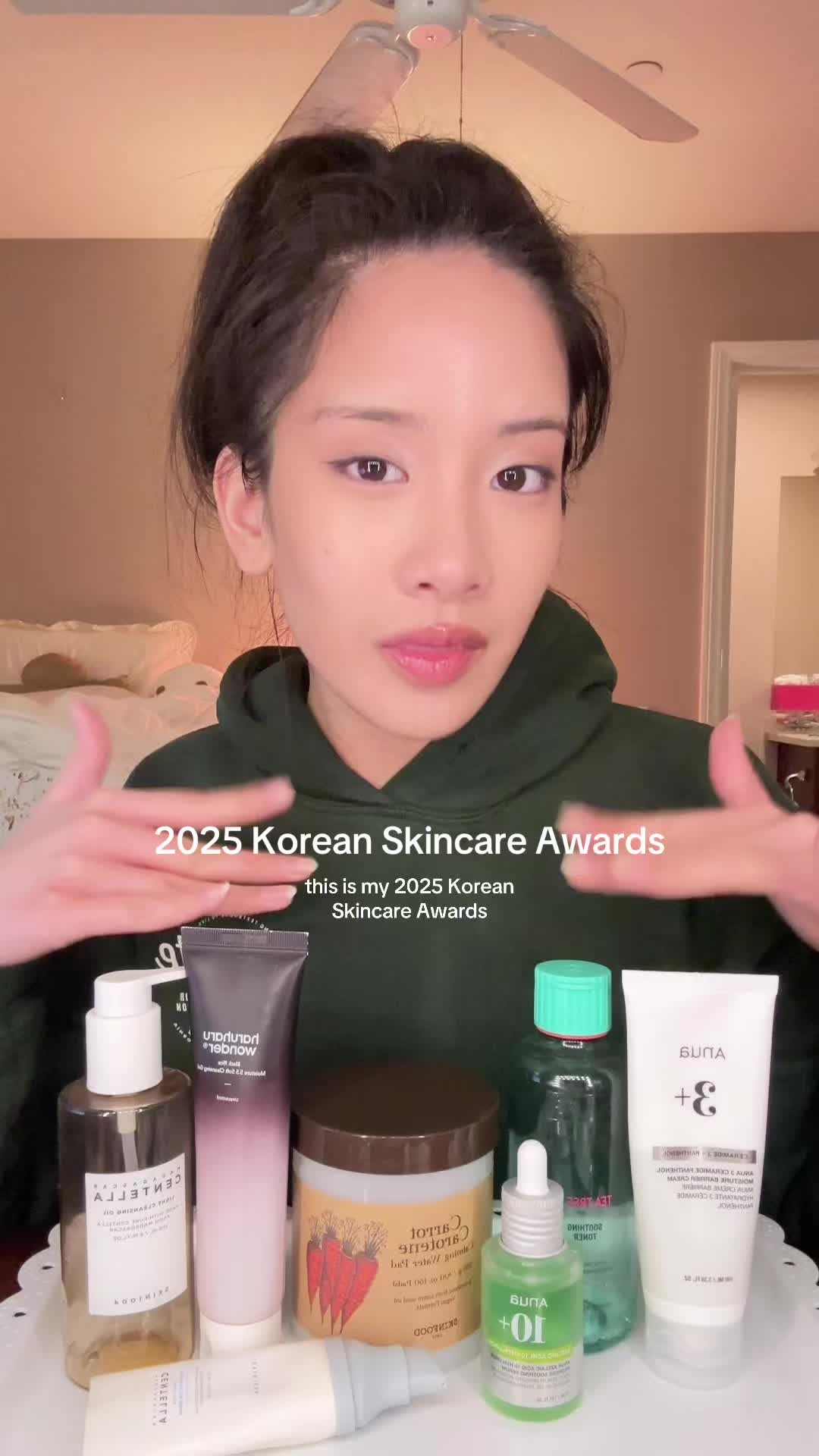 TikTok post by @bedside_convo for Haruharu Wonder. Caption reads: [...] 1. @SKIN1004 US Centella Cleansing Oil 2.....