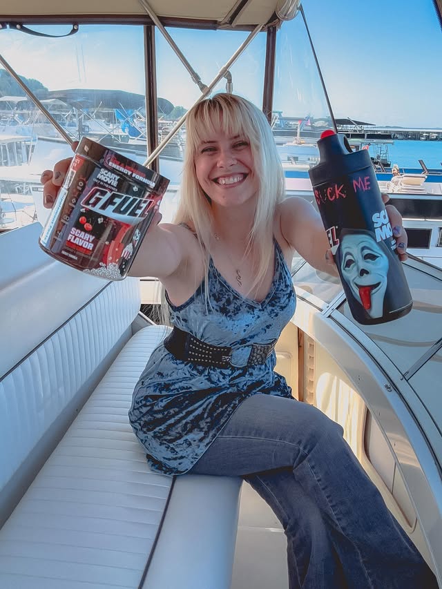 Instagram post by @noisybutters for G FUEL. Caption reads: What an iconic duo, Scary Movie 6 x G FUEL....
