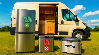 YouTube post by @camperized for VEVOR. Caption reads: What NO ONE tells you: Camper Refrigerators (with....