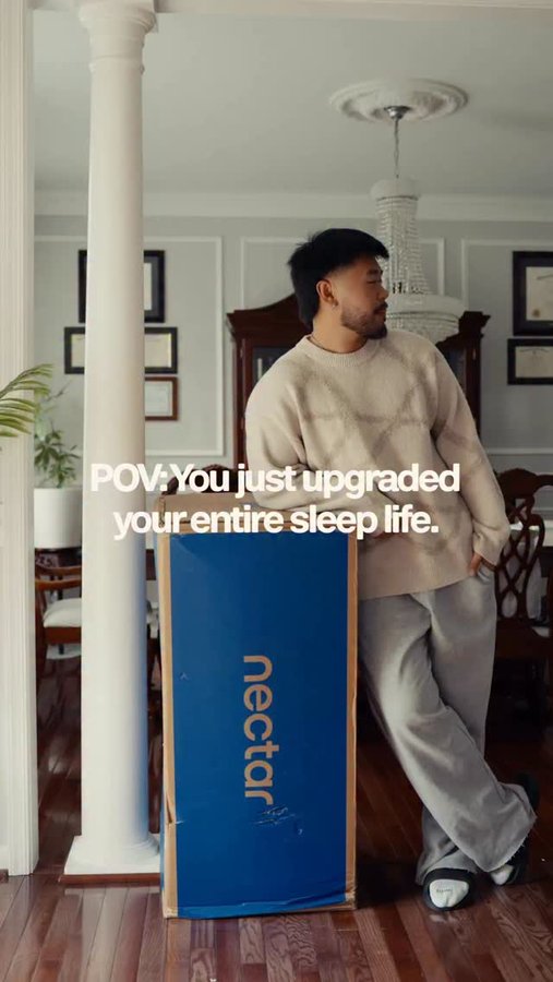 Instagram post by @brandon.win for Nectar Sleep. Caption reads: POV: You just upgraded your entire sleep life.....