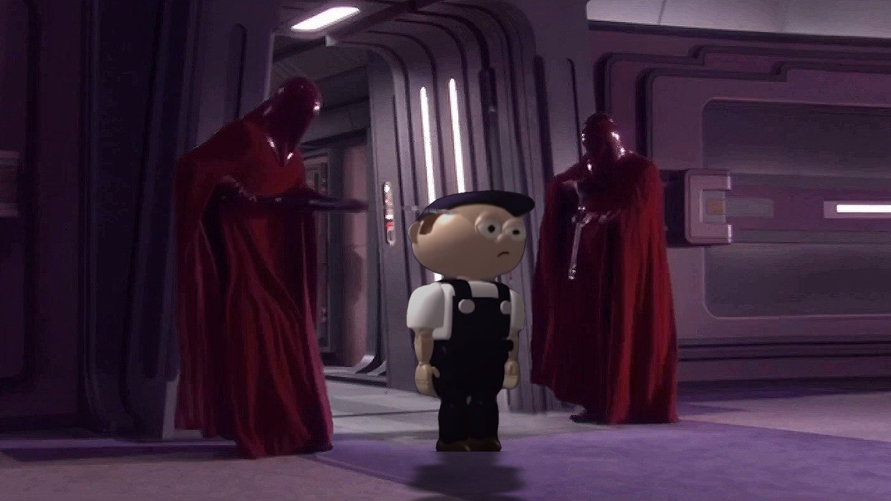 YouTube post by @JarJarStudiosPlus for ElevenLabs. Caption reads: Buzzsaw Louie vs. Palpatine.