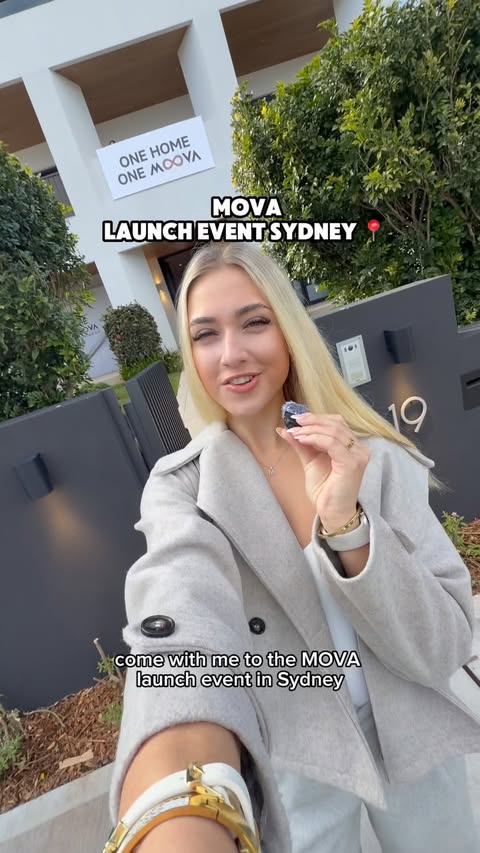 Instagram post by @masha_eklof5 for MOVA. Caption reads: Come with me to the MOVA launch event 🤍 Such a....
