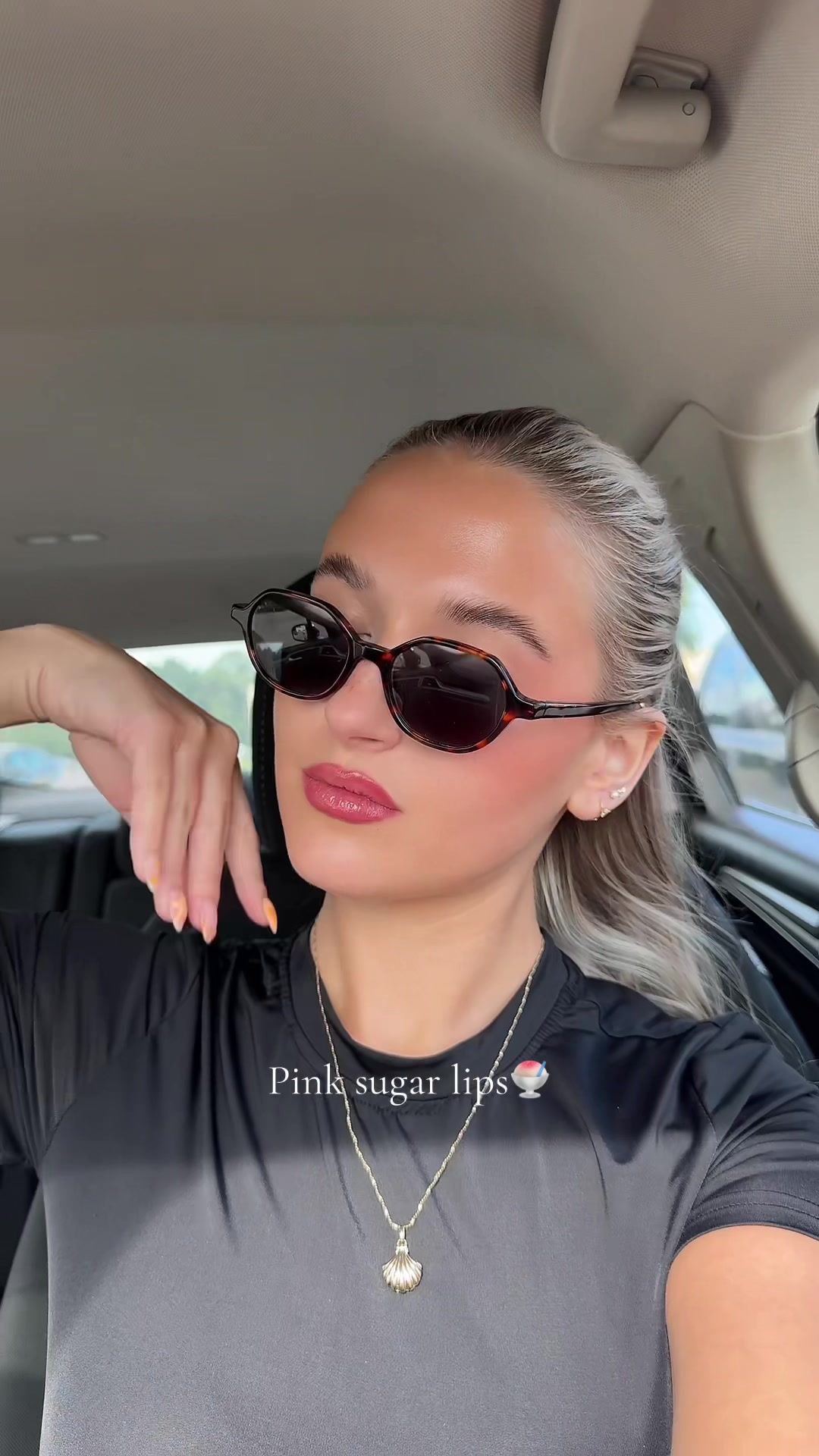 TikTok post by @makeup_by_devvynn for Glossier. Caption reads: Lip combo of the day🍧 @Glossier Lip Liner “Grip”....