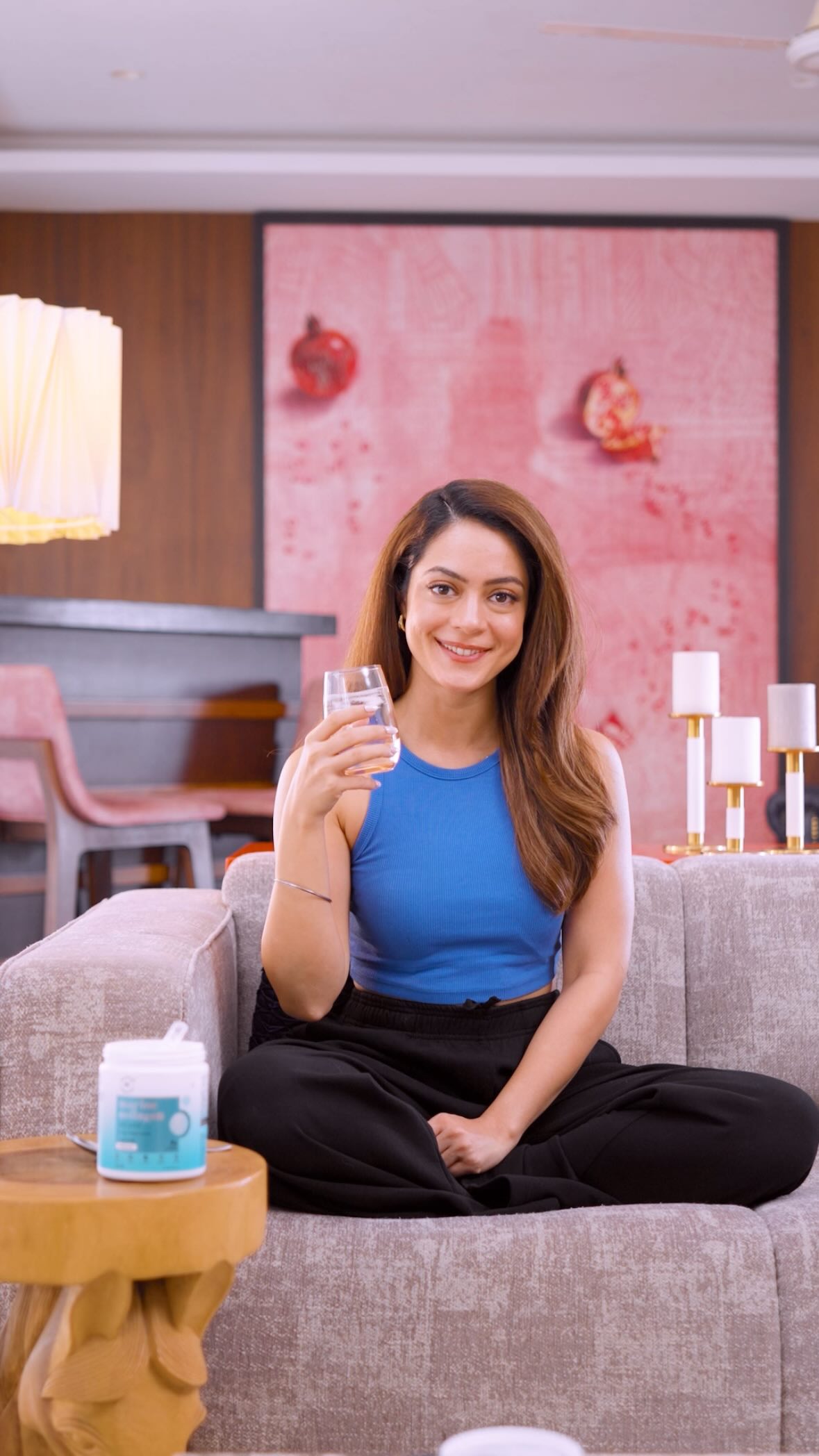 Instagram post by @anyasinghofficial for Wellbeing Nutrition. Caption reads: Back-to-back shoots, endless parties, and jhumkas....