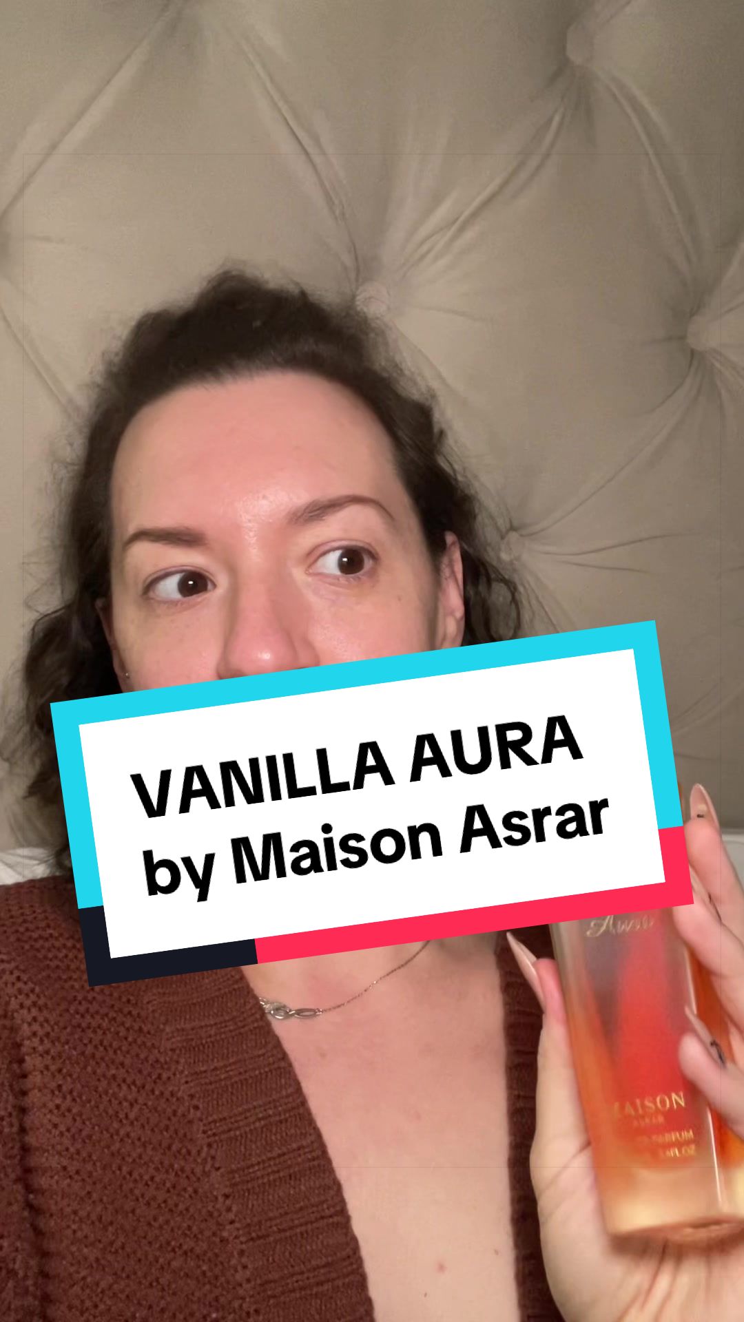 TikTok post by @shelly.has.notes for Maison Asrar. Caption reads: Vanilla Aura by @Maison Asrar vs Vanille....