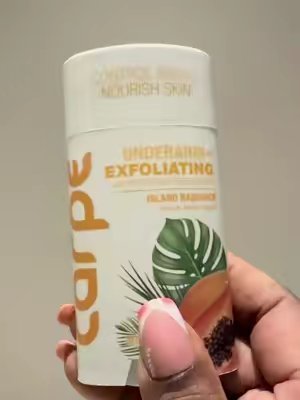 TikTok post by @rebeccathomas805 for Carpe. Caption reads: Carpe underarm and + Antiperspirant Deodorant....