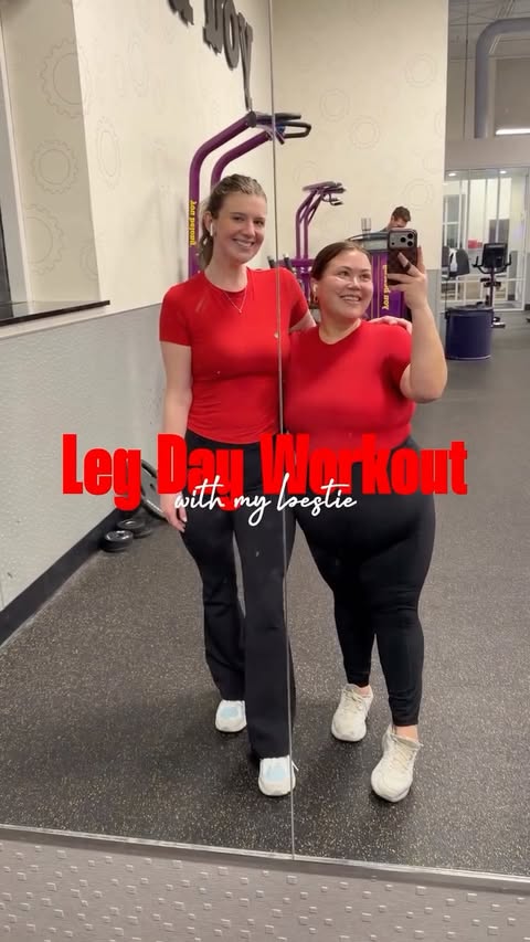 Instagram post by @curvylanna for Planet Fitness. Caption reads: didn’t plan to match 🤣❤️ #planetfitnessfriend....