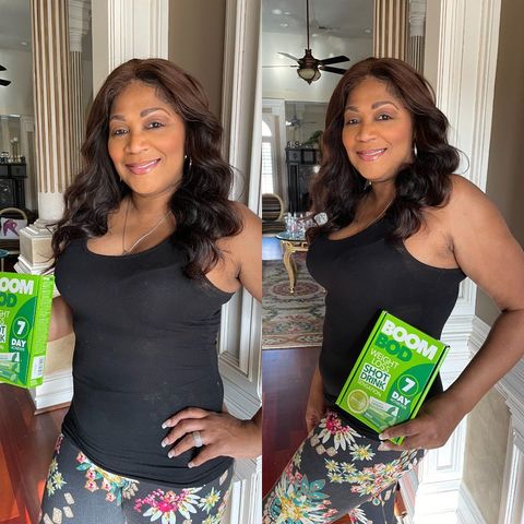Instagram post by @trinabraxton1 for Boombod. Caption reads: #ad @boombod shots have me FEELING myself🔥 These....
