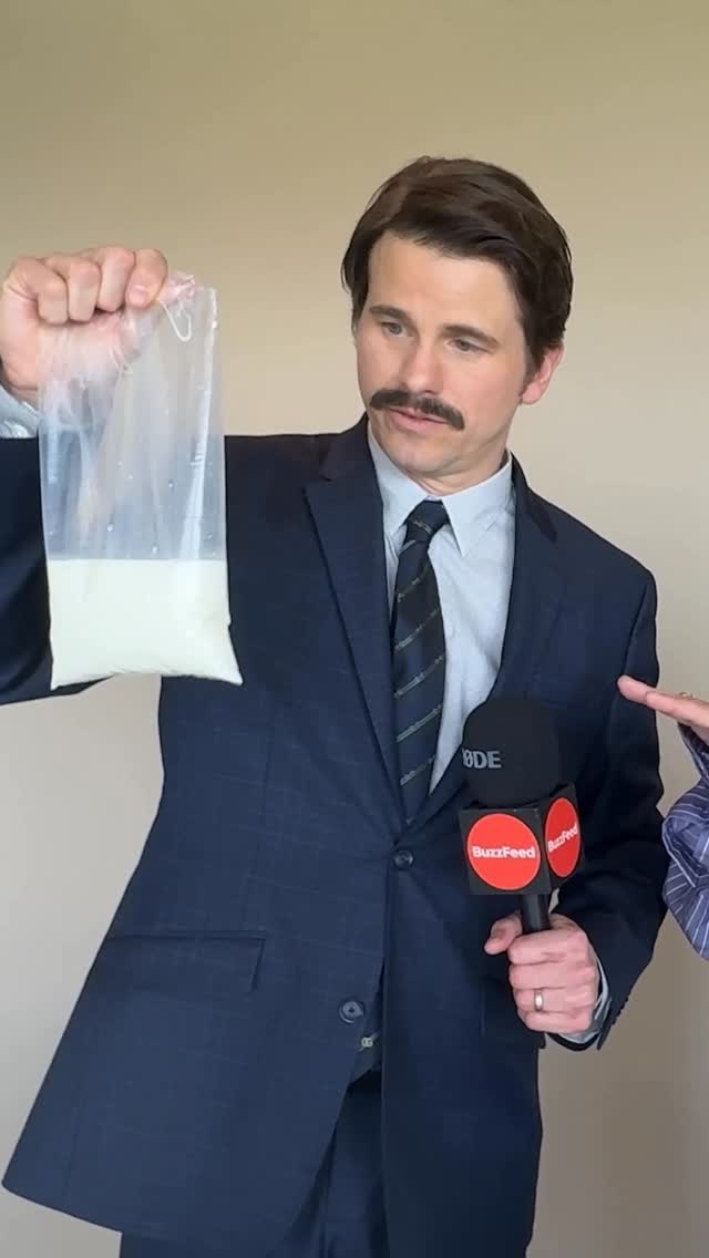 Instagram post by @jason_ritter for BuzzFeed. Caption reads: Jason Ritter vs. bagged milk… and it didn’t go so....