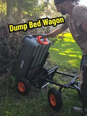 TikTok post by @shuckyducky121 for Vevor Outdoor Store US. Caption reads: VEVOR Poly Garden Dump Cart Load Hauler,....