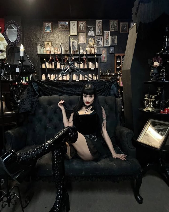 Instagram post by @sweet.madame.blue for Demonia Shoes. Caption reads: 🖤🥀32🥀🖤 Aquarius Baby 🖤....